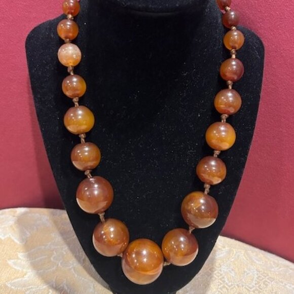 20” BAKELITE Marbled Brown Graduated Round Bead NECKLACE - Picture 1 of 9